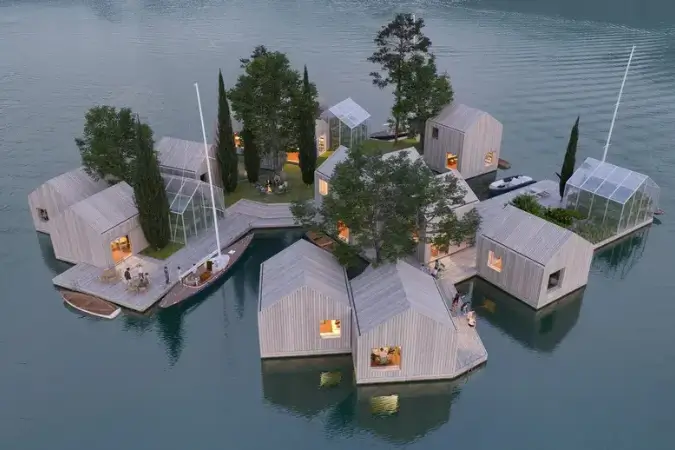 As casas flutuantes deixam de ser uma curiosidade arquitetônica para se tornarem uma resposta concreta à crise climática | Foto: Reprodução/MAST