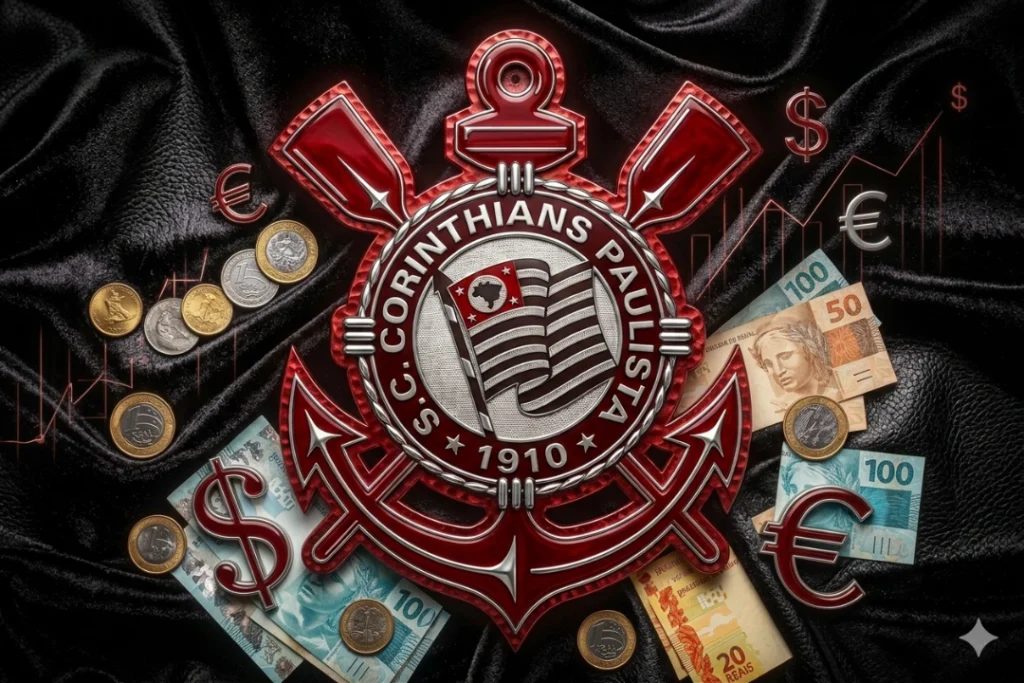 Balanço Corinthians 2025: Mesmo com receita recorde de R$ 810 milhões, o clube fechou o exercício com déficit de R$ 143,4 milhões. A dívida bruta acumulada já atinge a marca histórica de R$ 2,7 bilhões, colocando a gestão em estado de alerta.| Foto: Gemini/Google